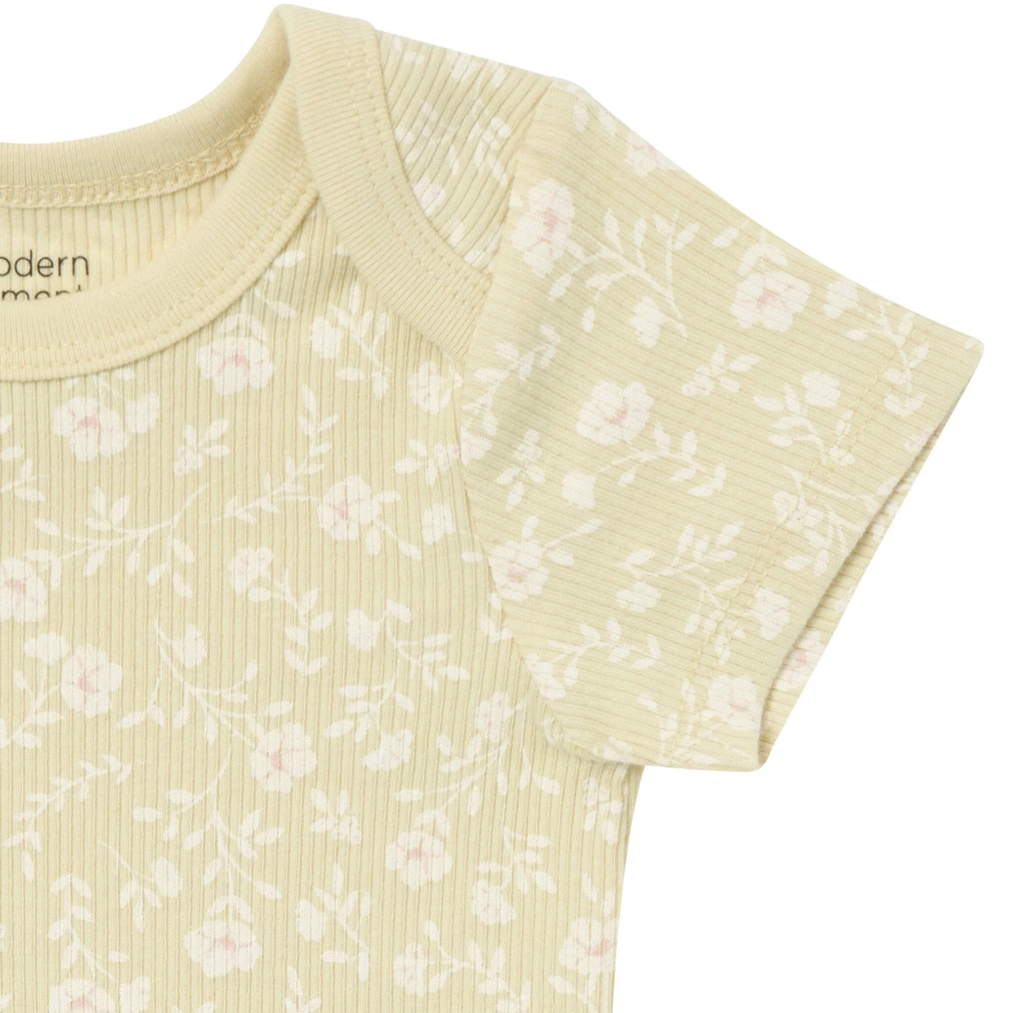 4-Piece Baby Girls Dusty Yellow Floral Short Sleeve Bodysuits and Shorts Set