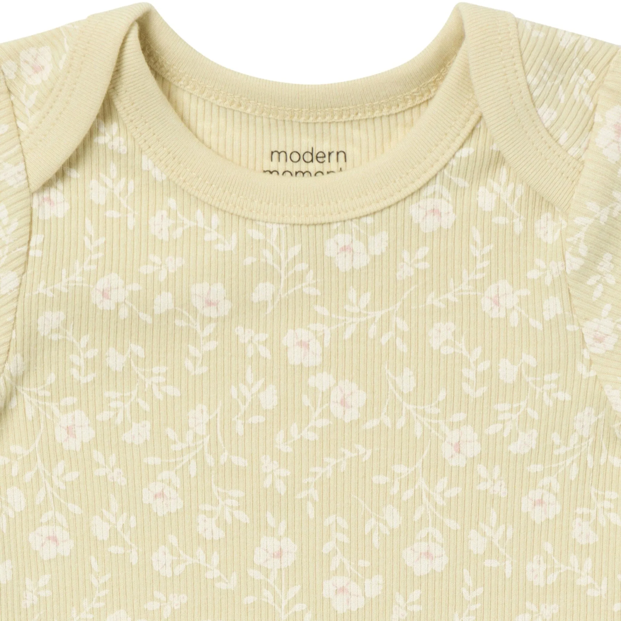 4-Piece Baby Girls Dusty Yellow Floral Short Sleeve Bodysuits and Shorts Set