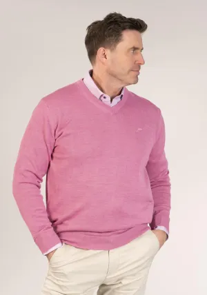 50/50 Fine Merino Wool & Acrylic V-Neck Knit - Pink