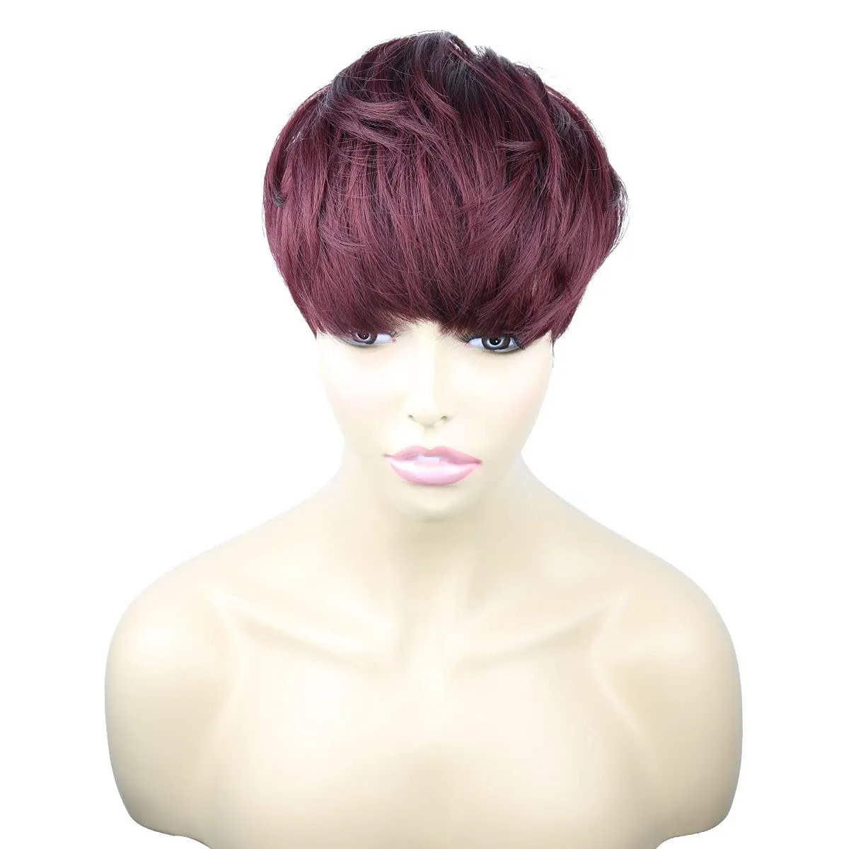 6 Inch RED Short Side Bang Straight Wig