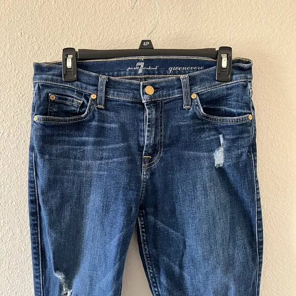 7 for all Mankind Women's Gwenevere Distressed Skinny Jeans Size 30