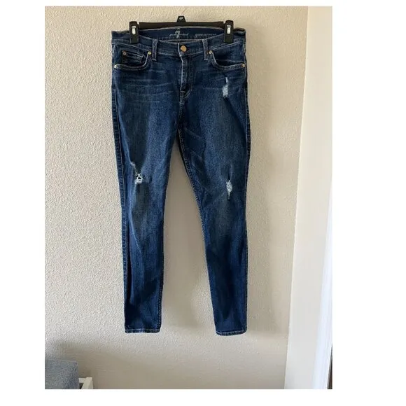 7 for all Mankind Women's Gwenevere Distressed Skinny Jeans Size 30