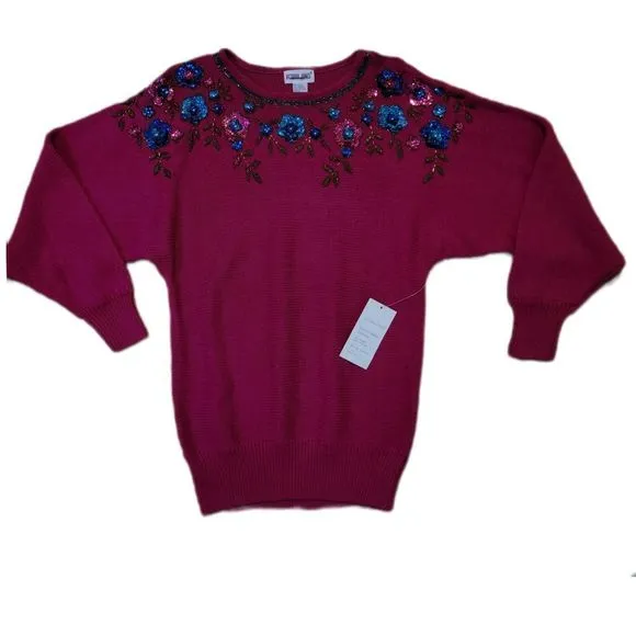 90's Vintage Victoria Jones Beaded Knit Pullover NEW