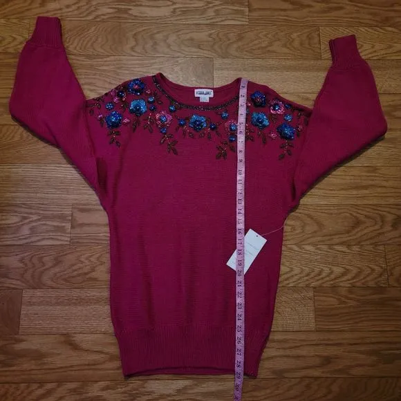 90's Vintage Victoria Jones Beaded Knit Pullover NEW