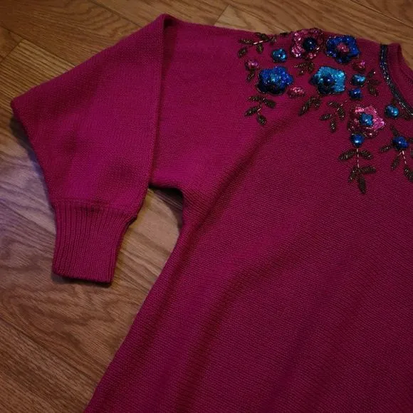 90's Vintage Victoria Jones Beaded Knit Pullover NEW