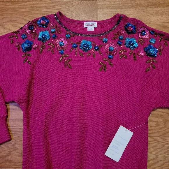 90's Vintage Victoria Jones Beaded Knit Pullover NEW