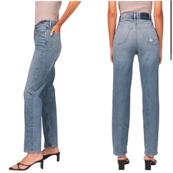 A   F Ultra High Rise 90's Straight Leg Criss-Cross Jean Blue size 30