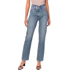 A   F Ultra High Rise 90's Straight Leg Criss-Cross Jean Blue size 30