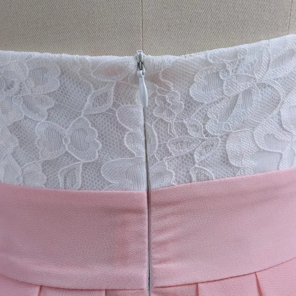 A-Line Jewel Open Back Pink Chiffon Short Cheap Homecoming Dresses with Lace, QB0048
