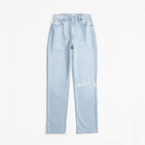 Abercrombie &amp; Fitch Curve Love Ultra High Rise 90s Straight Jean Light Destroy
