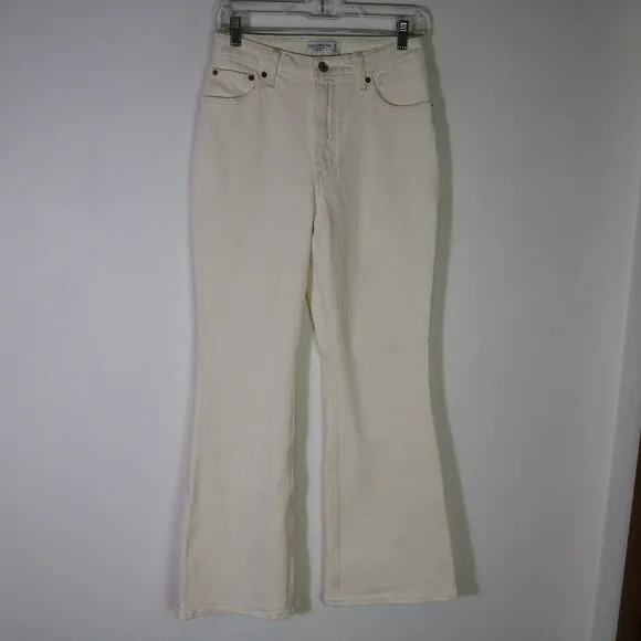 Abercrombie the Vintage Flare High Rise Jeans Curve Love Bone Cream 4 Short 27