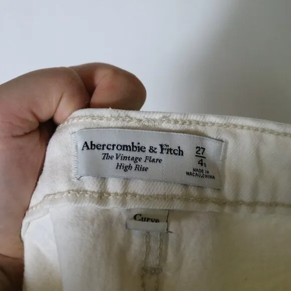 Abercrombie the Vintage Flare High Rise Jeans Curve Love Bone Cream 4 Short 27