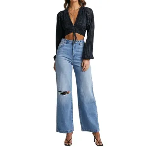 Abrand Jeans Womens 27 NEW High &amp; Wide Alexis Rip Organic Cotton Vintage Blue