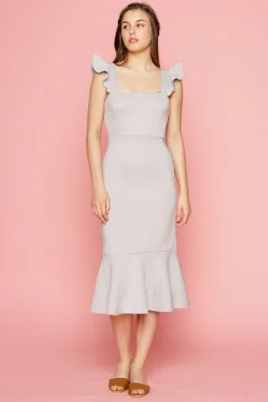 ALANA Strappy Ruffled Midi Dress with Flounce Skirt (Dove Gray)