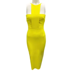 Alex Perry Bright Yellow Crepe Halter Midi Dress