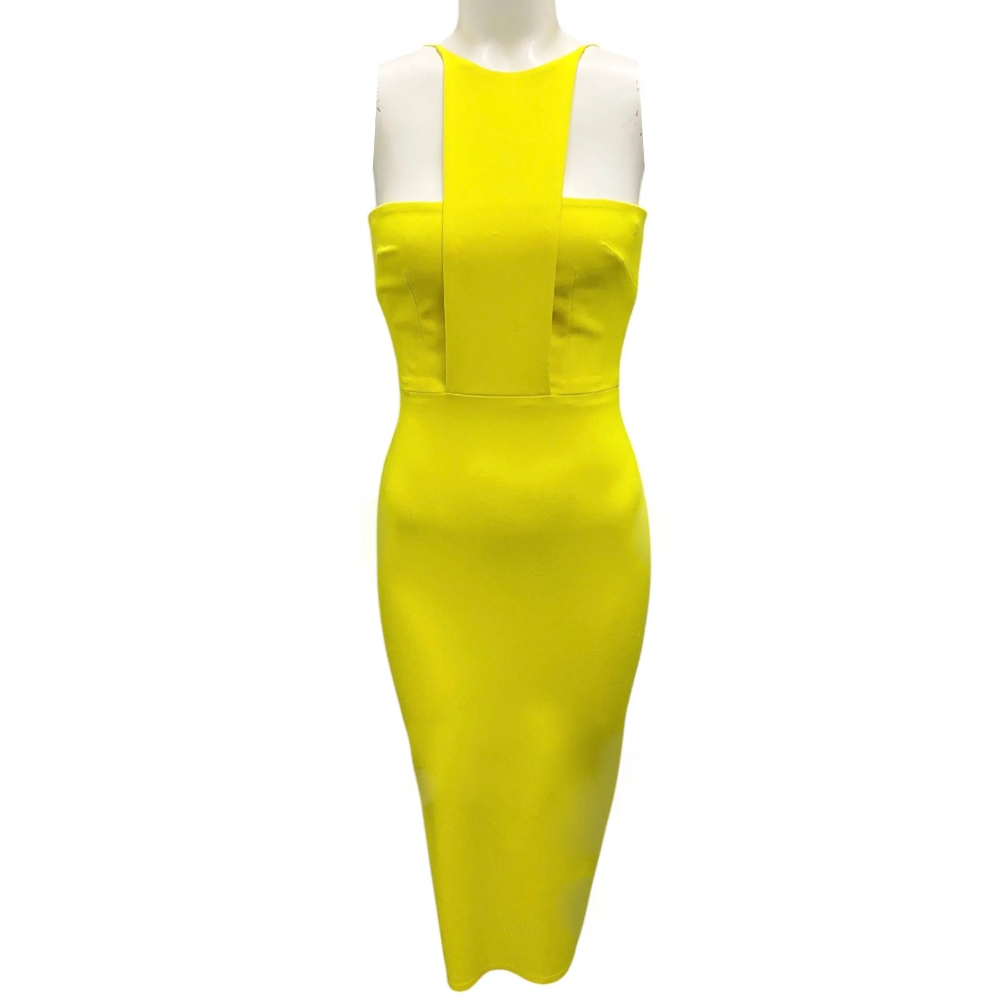 Alex Perry Bright Yellow Crepe Halter Midi Dress
