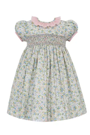 Anavini Pink & Blue Floral Smocked Dress
