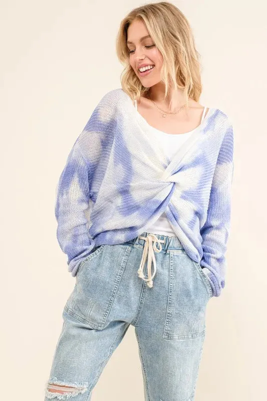 And The Why Blue Tie Dye Twisted Sweater