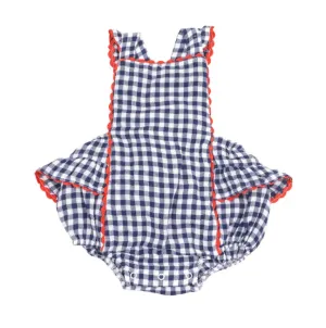 Angel Dear || Navy Gingham Ric-Rac Ruffle Sunsuit