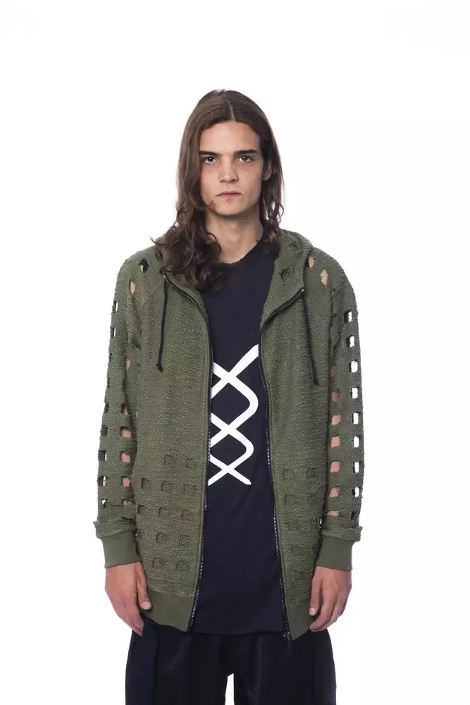 Army Cotton Men Sweater with Hood and Zip Closure