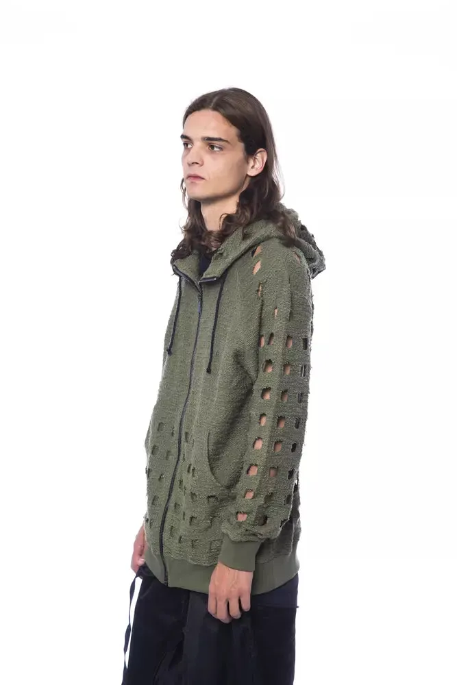 Army Cotton Men Sweater with Hood and Zip Closure