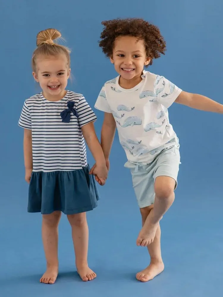 Artie - Blue and White striped Sailor Baby and Girls Dress