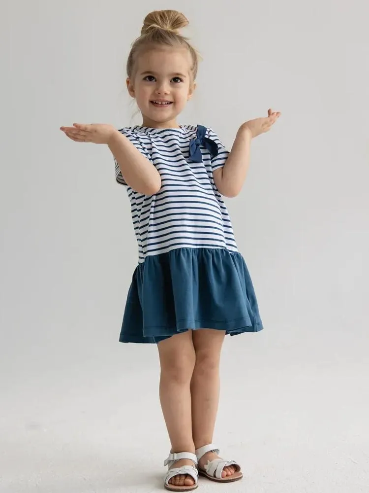 Artie - Blue and White striped Sailor Baby and Girls Dress