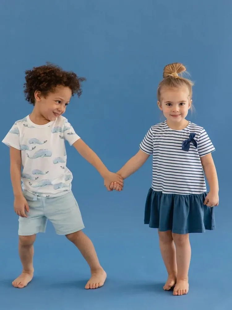 Artie - Blue and White striped Sailor Baby and Girls Dress