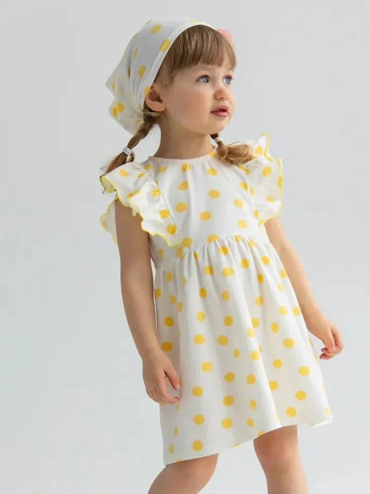 Artie - Yellow and White Polka Dot Baby and Girl Frill Dress