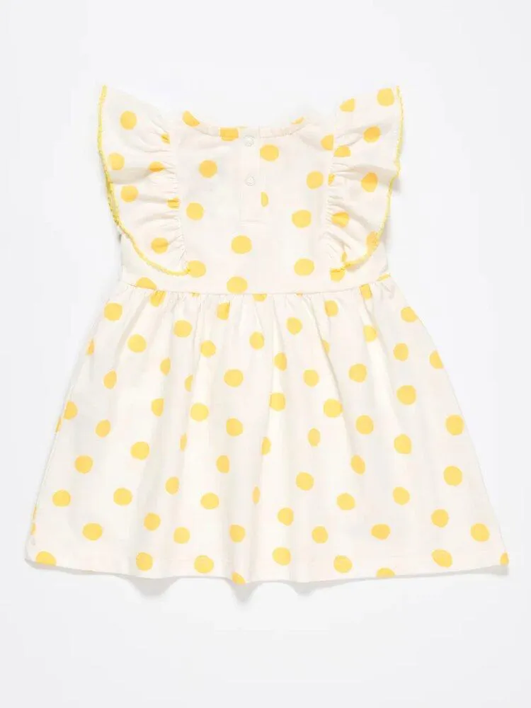 Artie - Yellow and White Polka Dot Baby and Girl Frill Dress