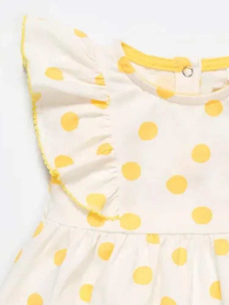 Artie - Yellow and White Polka Dot Baby and Girl Frill Dress