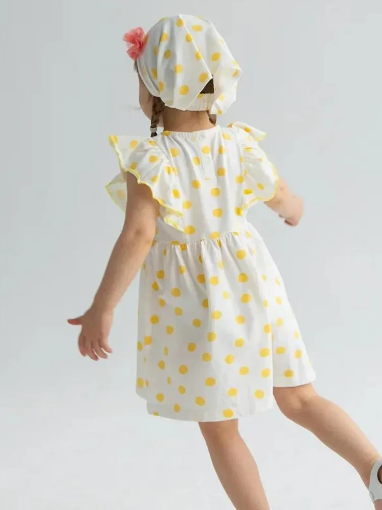 Artie - Yellow and White Polka Dot Baby and Girl Frill Dress