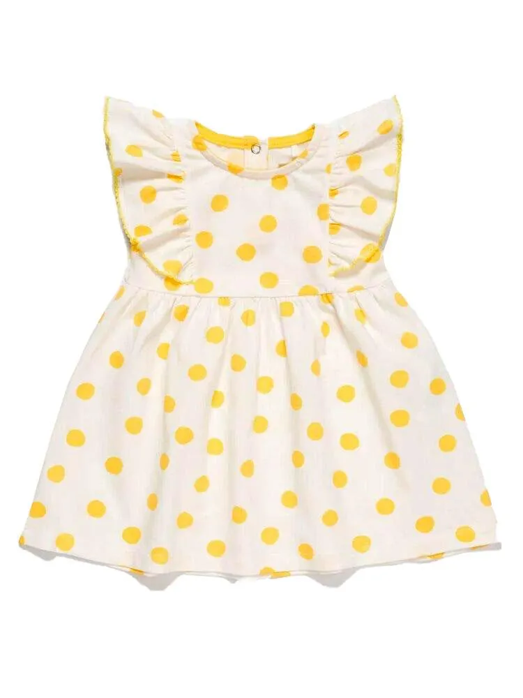 Artie - Yellow and White Polka Dot Baby and Girl Frill Dress