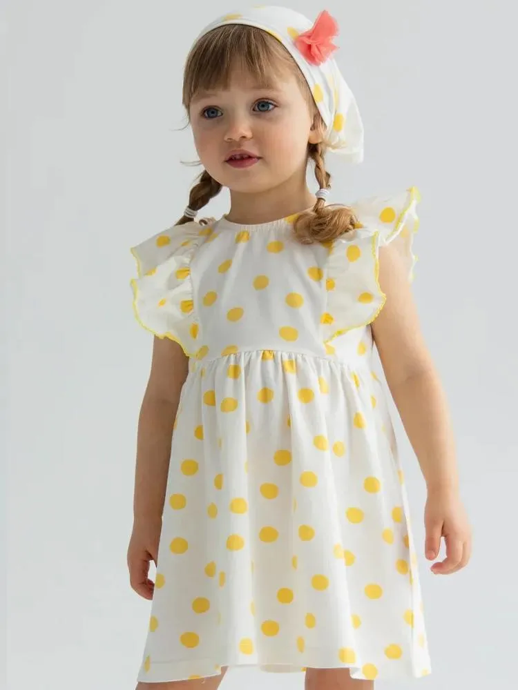 Artie - Yellow and White Polka Dot Baby and Girl Frill Dress