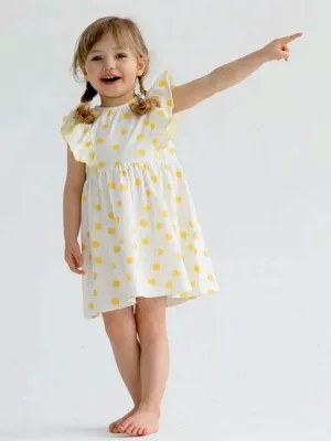 Artie - Yellow and White Polka Dot Baby and Girl Frill Dress