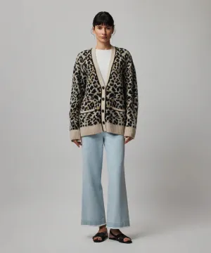 ATM Superfine Alpaca Blend Leopard Jacquard Cardigan - Leopard Jacquard