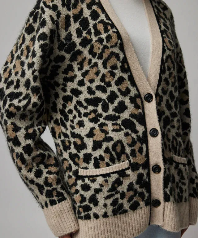 ATM Superfine Alpaca Blend Leopard Jacquard Cardigan - Leopard Jacquard