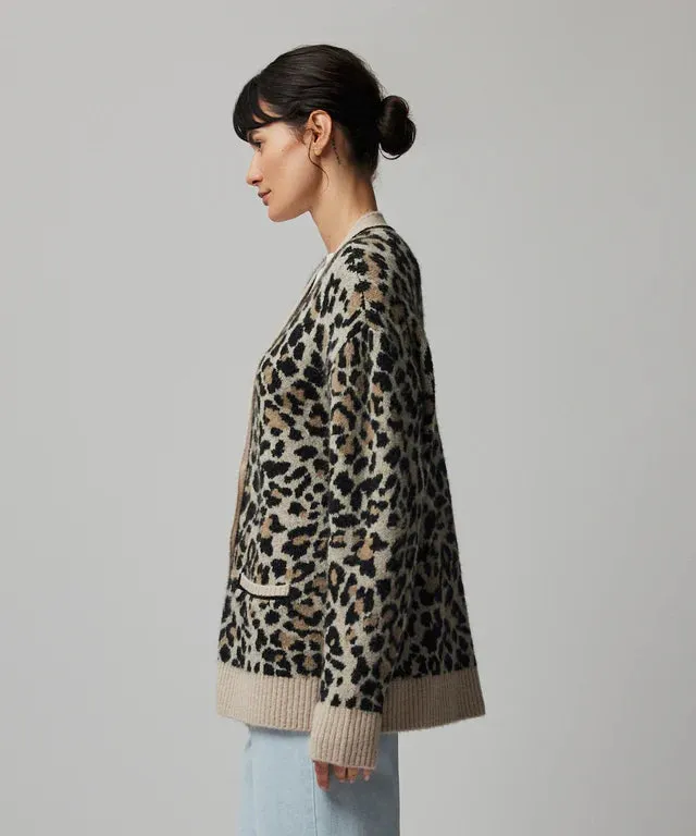 ATM Superfine Alpaca Blend Leopard Jacquard Cardigan - Leopard Jacquard
