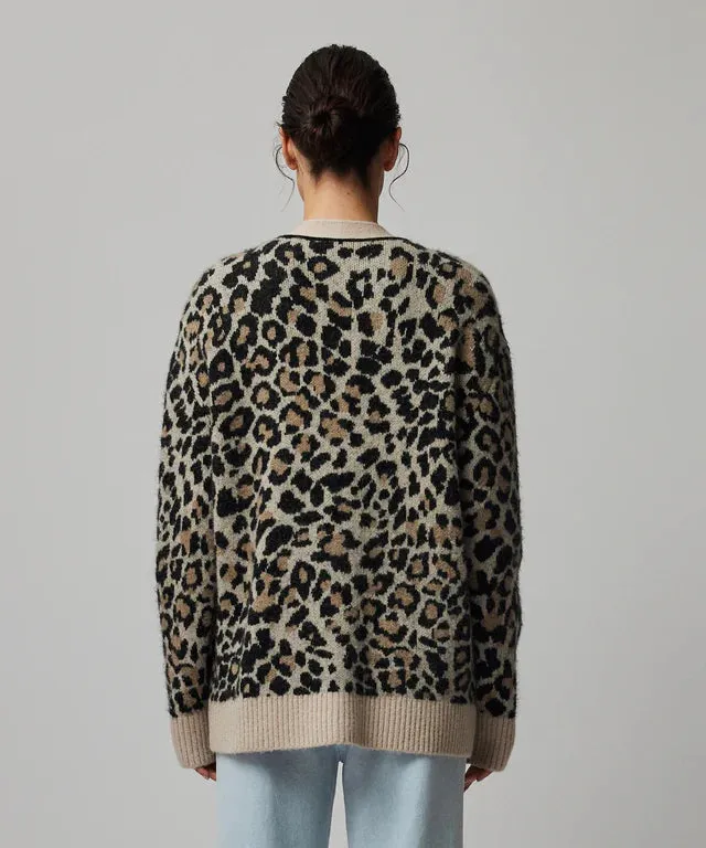 ATM Superfine Alpaca Blend Leopard Jacquard Cardigan - Leopard Jacquard