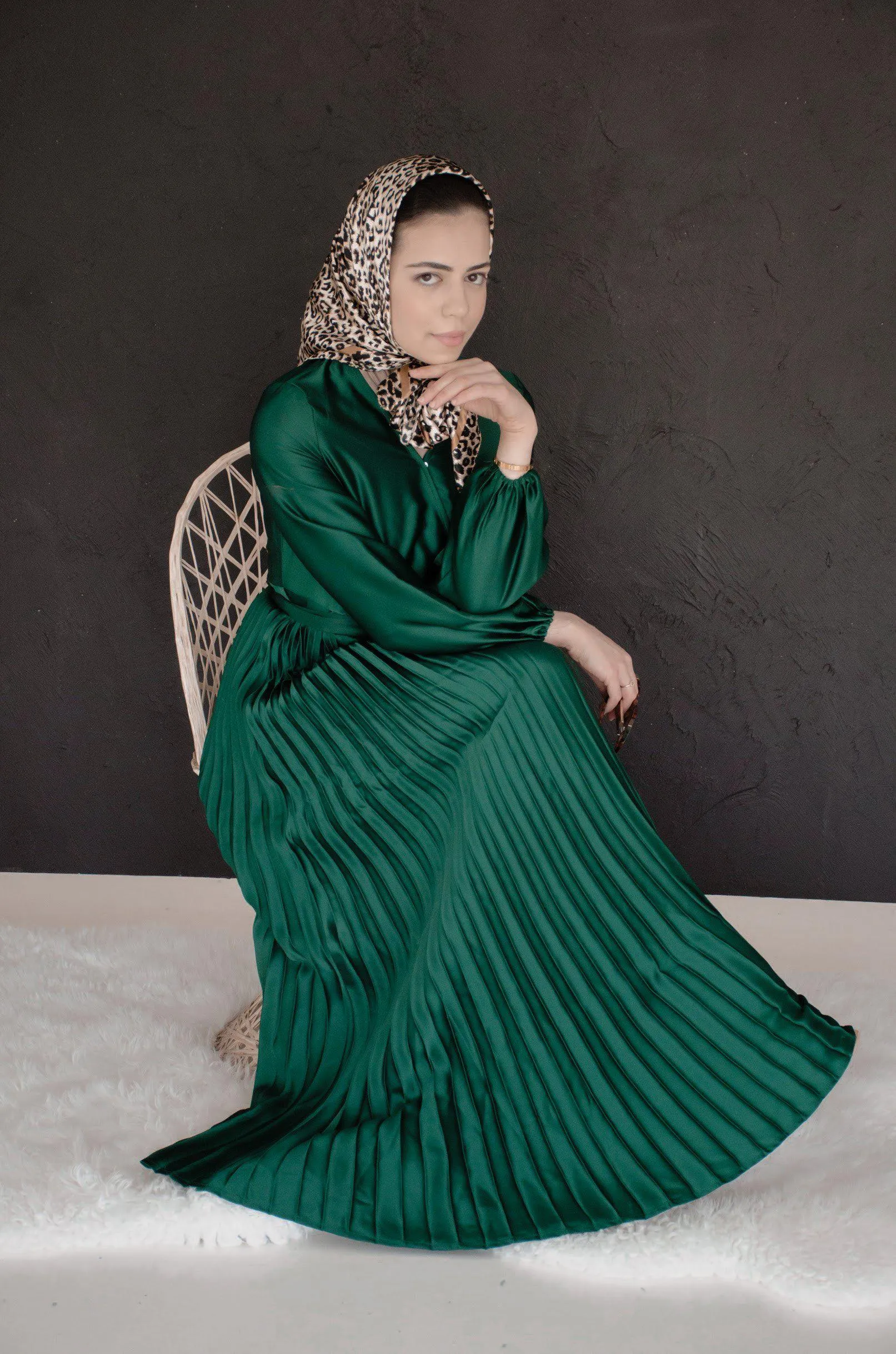 Ayla Pleated Satin Gown - Emerald