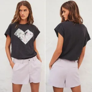 Ba&amp;Sh Prisme Flared High Waist SHORTS Size L Mauve Lyocell Cotton NEW $185