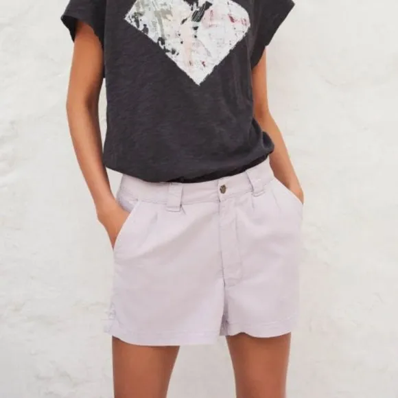 Ba&amp;Sh Prisme Flared High Waist SHORTS Size L Mauve Lyocell Cotton NEW $185