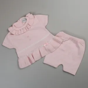 Baby Girl Knitted Outfit - Knitted Top and Shorts - Pink