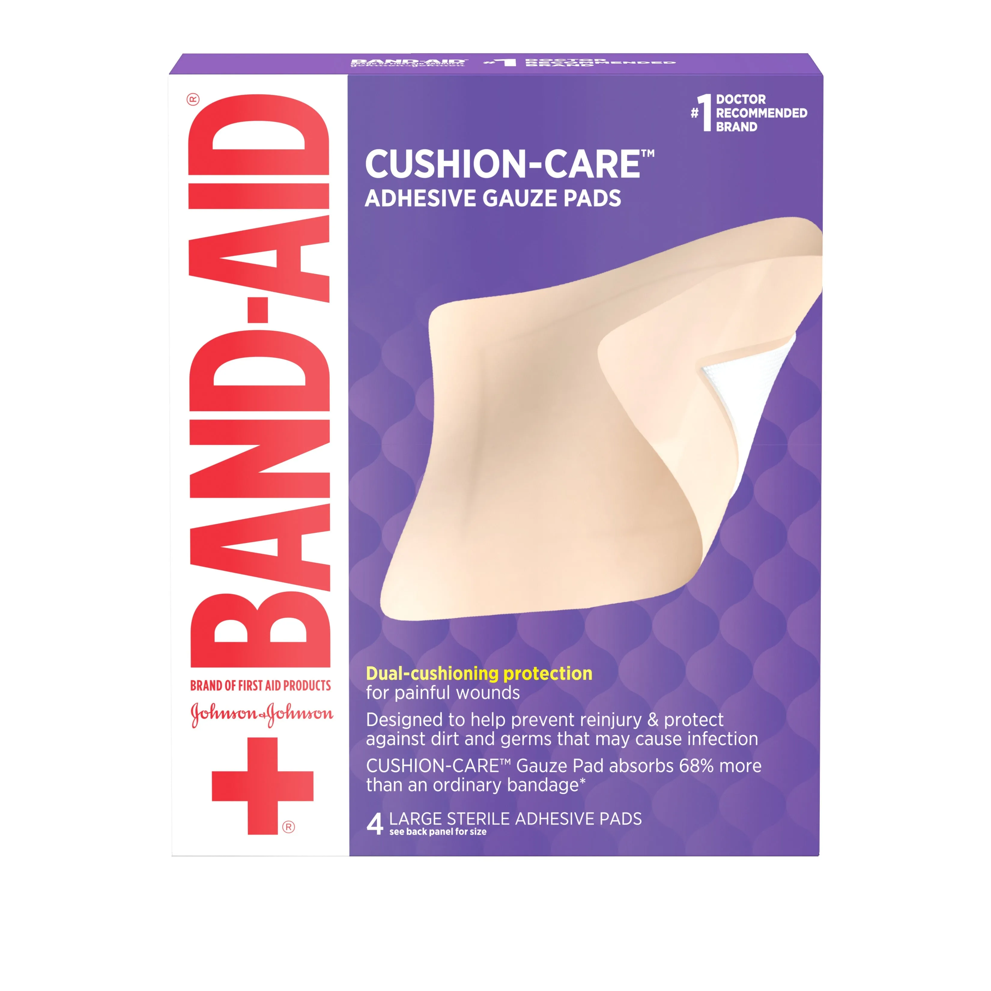 Band-Aid Brand First Aid Adhesive Gauze Pad, 4.5in x 5.5in, 4 Ct