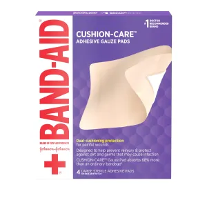 Band-Aid Brand First Aid Adhesive Gauze Pad, 4.5in x 5.5in, 4 Ct