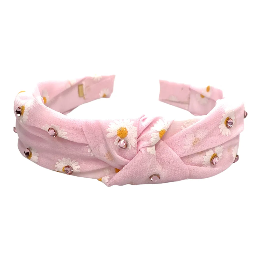 Bari Lynn Chiffon Daisy Twist Knot Headband with Crystals - 4 Colors