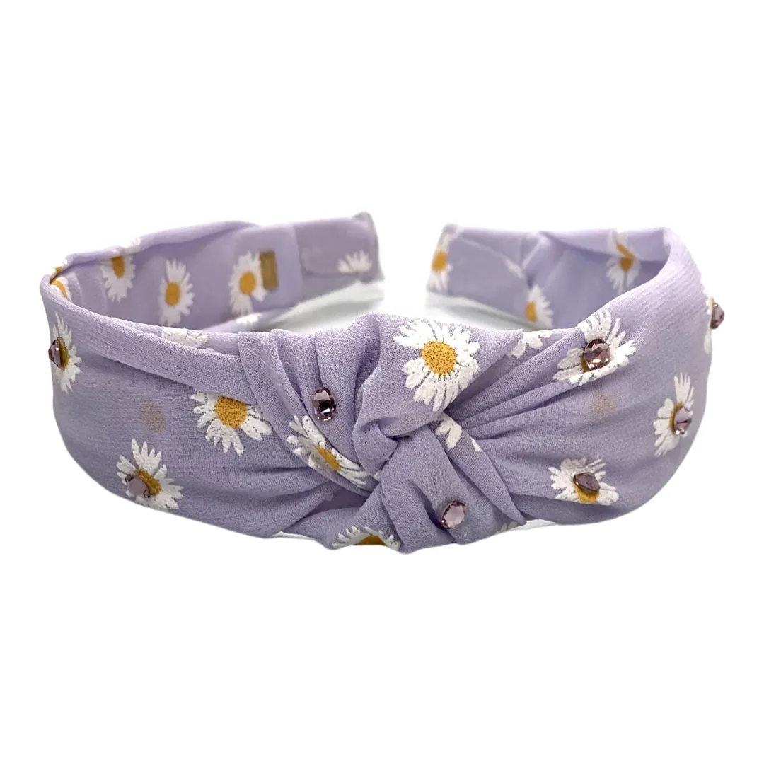 Bari Lynn Chiffon Daisy Twist Knot Headband with Crystals - 4 Colors