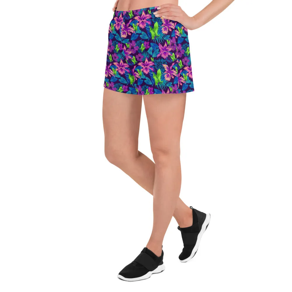 Bat Goth Hawaiian Print Women's Athletic Short Shorts / All Over Print