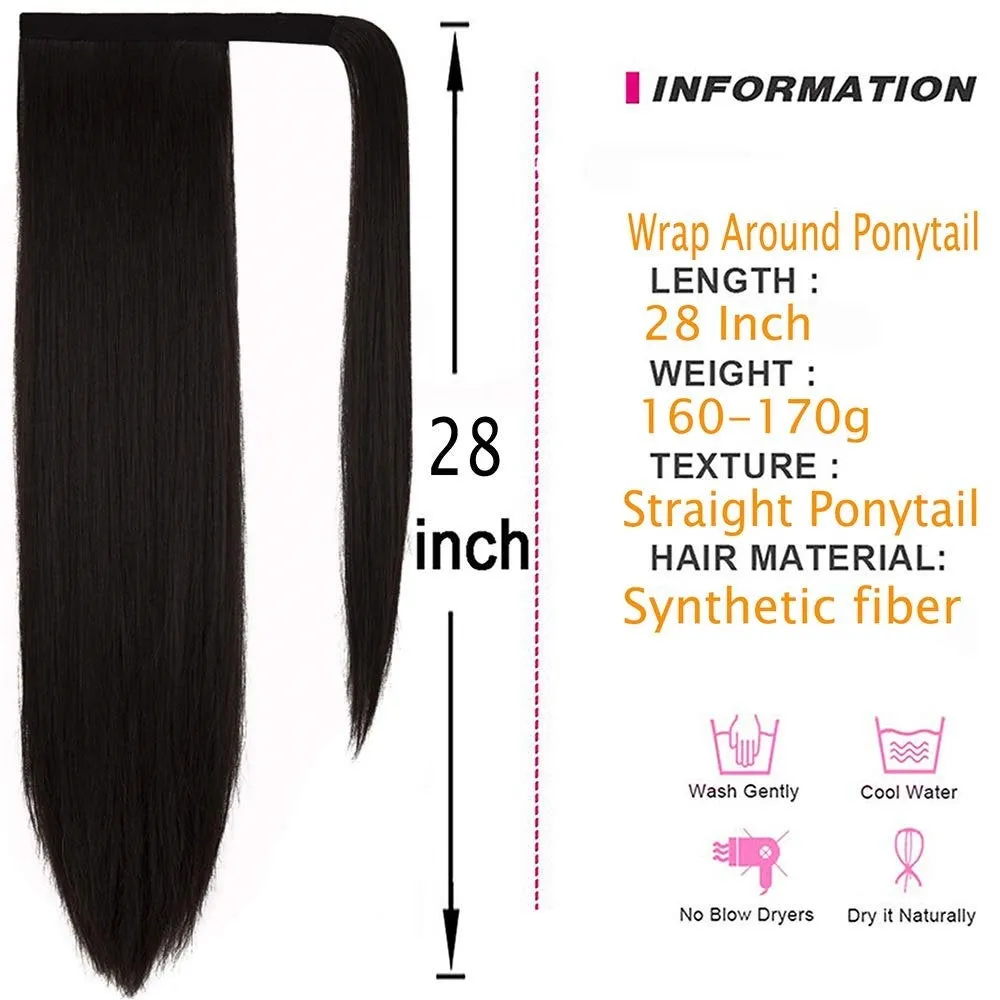 Best Quality Straight 28" Long | Wrap Around Synthetic Hair Piece | Clip in Ponytail Hair Extension Color #1B Natural Black