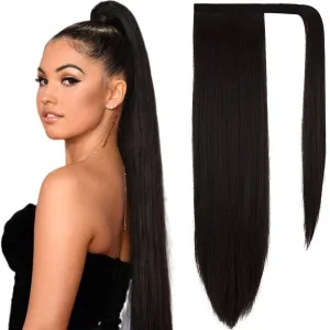 Best Quality Straight 28" Long | Wrap Around Synthetic Hair Piece | Clip in Ponytail Hair Extension Color #1B Natural Black